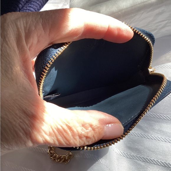 Coach Navy Denim and Leather Card Holder with Gold Chain, NWT - Picture 5 of 7